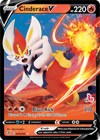 Cinderace V (043/264) (Cinderace Stamp #60) [Battle Academy 2022]