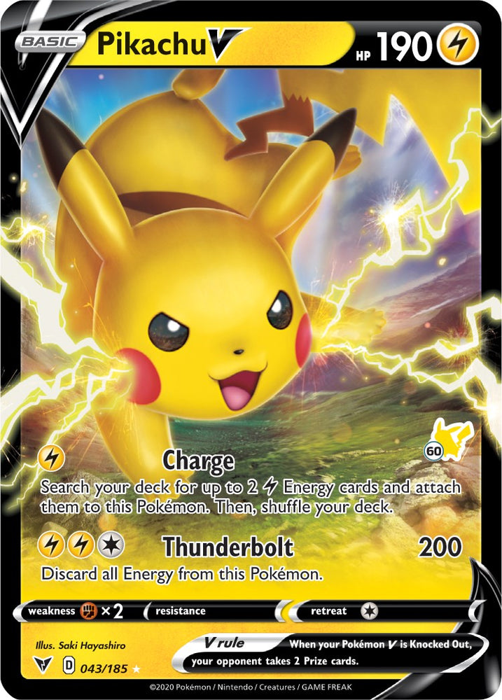 Pikachu V (043/185) (Pikachu Stamp #60) [Battle Academy 2022]