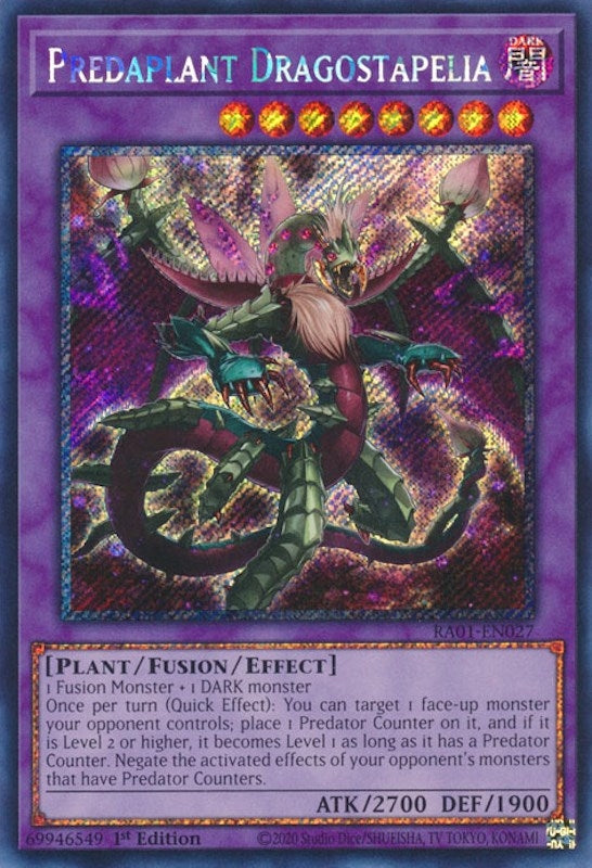 Predaplant Dragostapelia Platinum Secret Rare (RA01-EN027) [RA01]